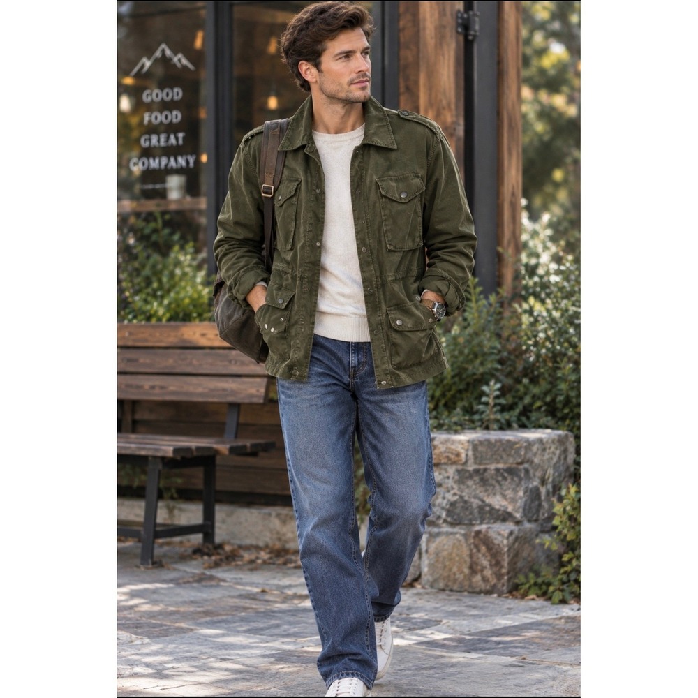 Banana Republic Mens sz M Military Coat Olive Green Cotton Field Jacket